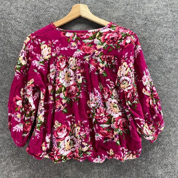 Mila Blouse Women M Medium Pink Floral V-Neck Long Sleeve Button Rayon Casual - Picture 2 of 9